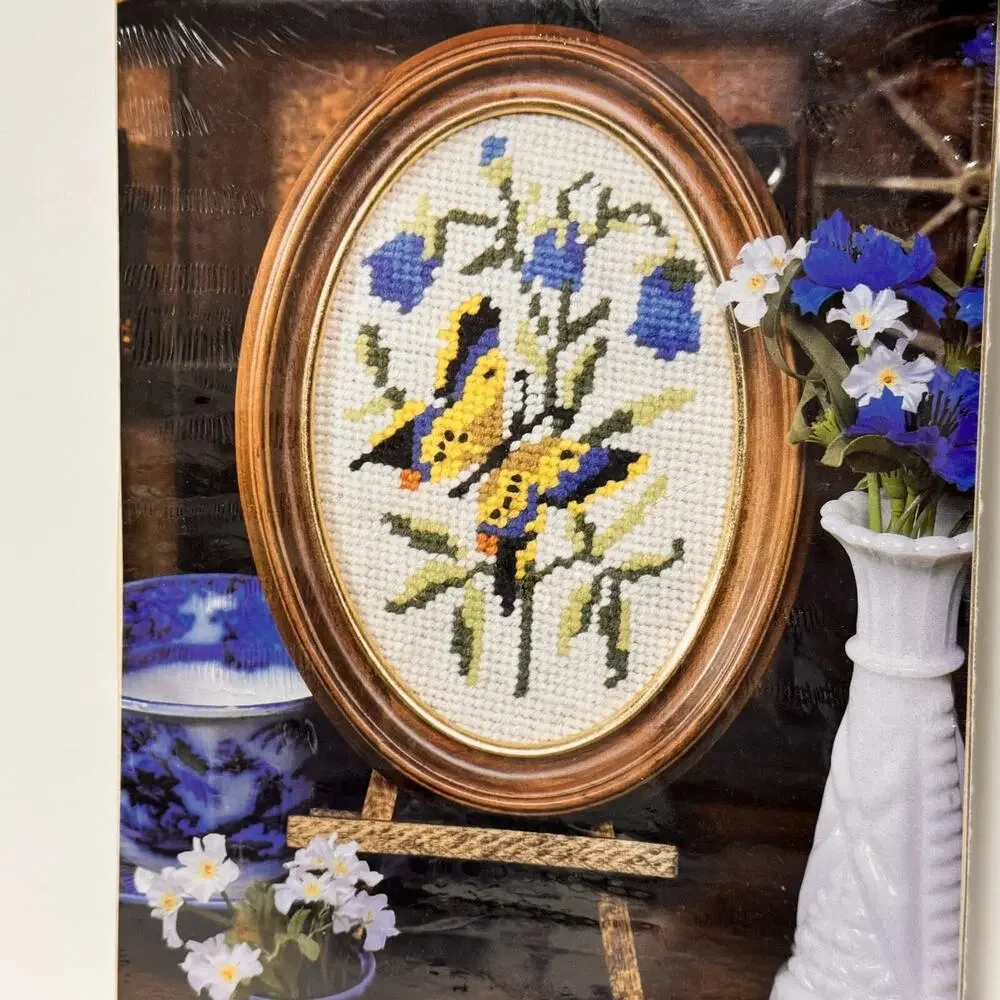 American Family Crafts Needle Point Creative Handicraft Butterfly Flower Vintage